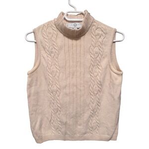 St John Sport Knit Sleeveless Sweater Vest Mock Neck Cable Cream‎ Womens Small